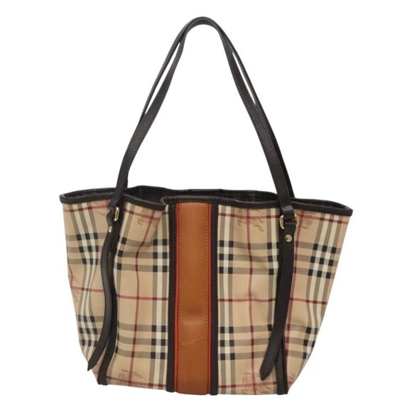 BURBERRY Nova Check Tote Bag PVC Leather Beige Brown Auth 117719 - Picture 1 of 14